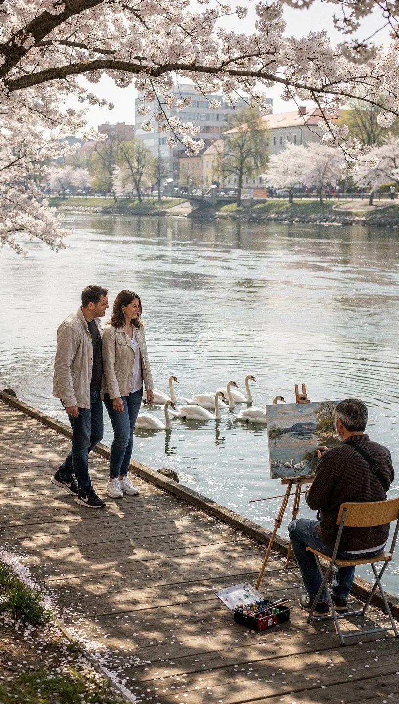 A panoramic view of a vineyard in the Slovak countryside, highlighting rows of grapevines under a golden sunset.