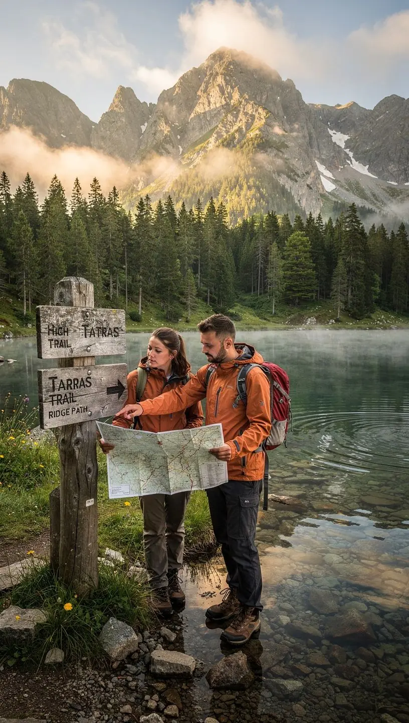 An organized travel itinerary with handwritten notes and a map of Slovakia's attractions.